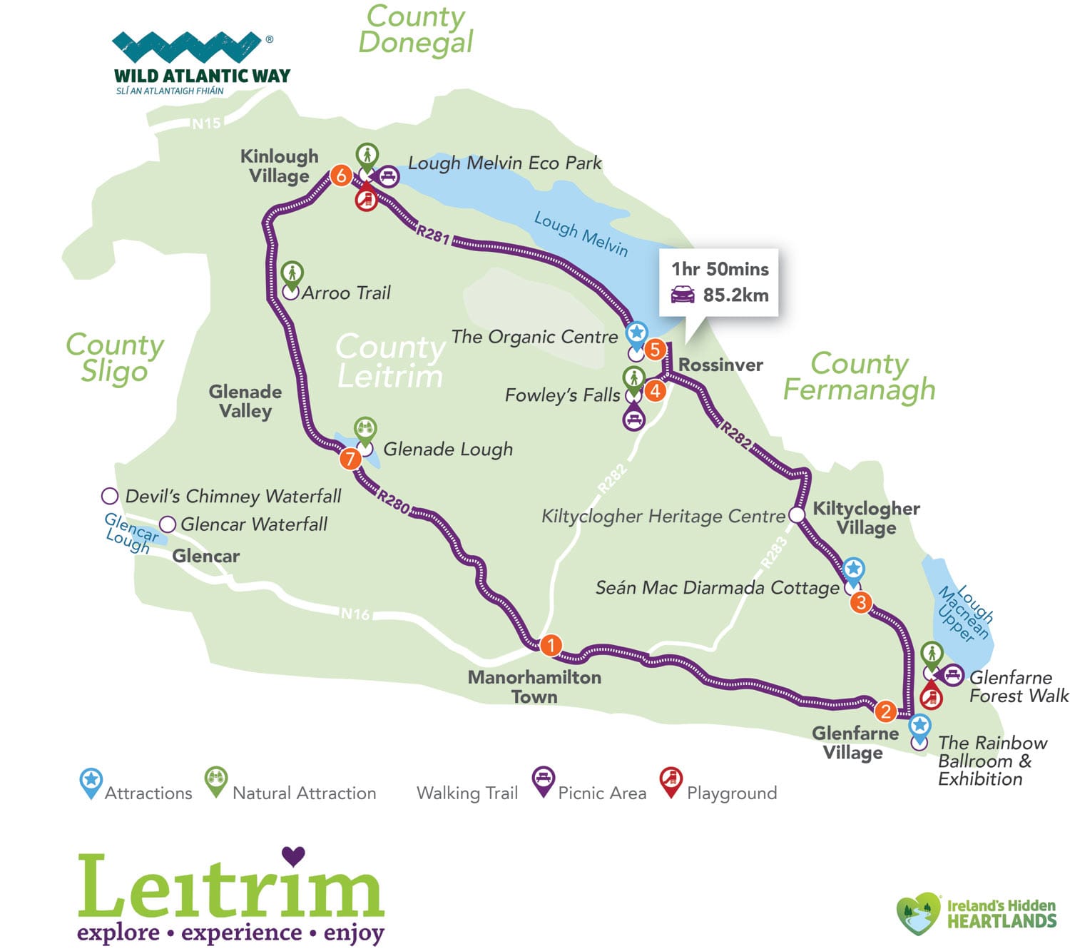 Itinerary map for Manorhamilton to Glenade County Leitrim